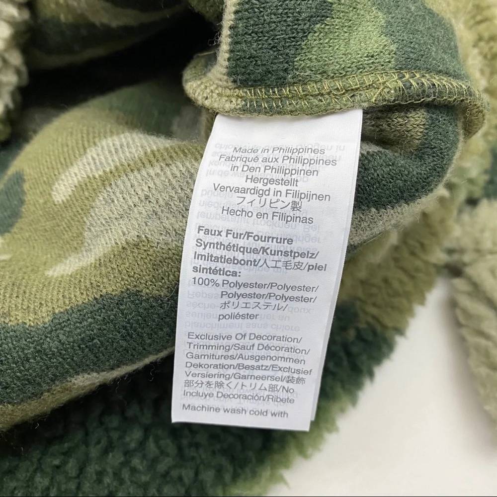 J. Crew Vintage Sherpa Fleece Pullover Jacket Camo Camouflage Olive Army Green